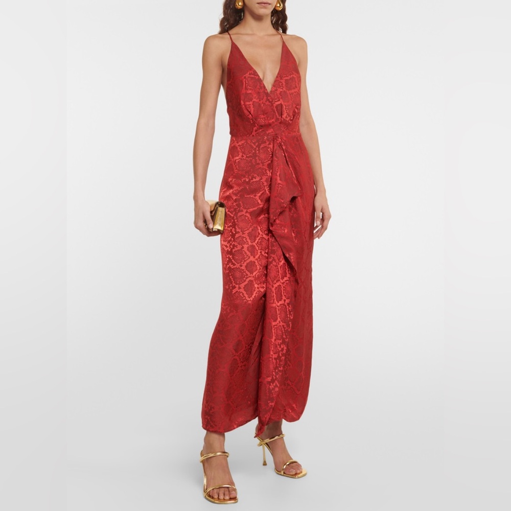 SIMKHAI Carmine Red Snake Print Strappy Maxi Dress Sz 2 NEW